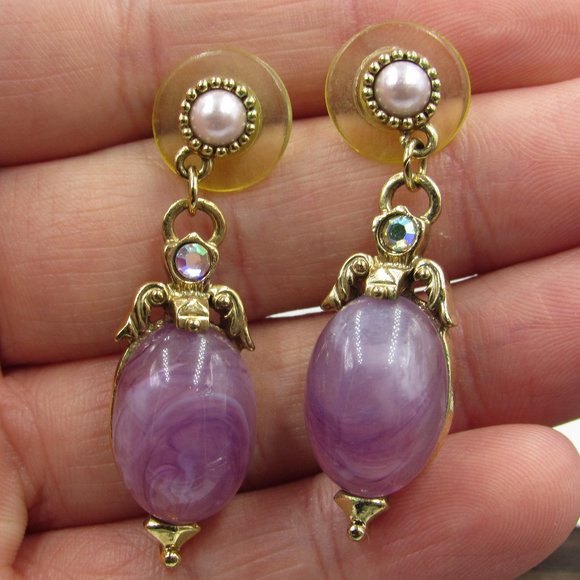 Jewelry - Vintage Purple Faux Stone Dangle Earrings Costume